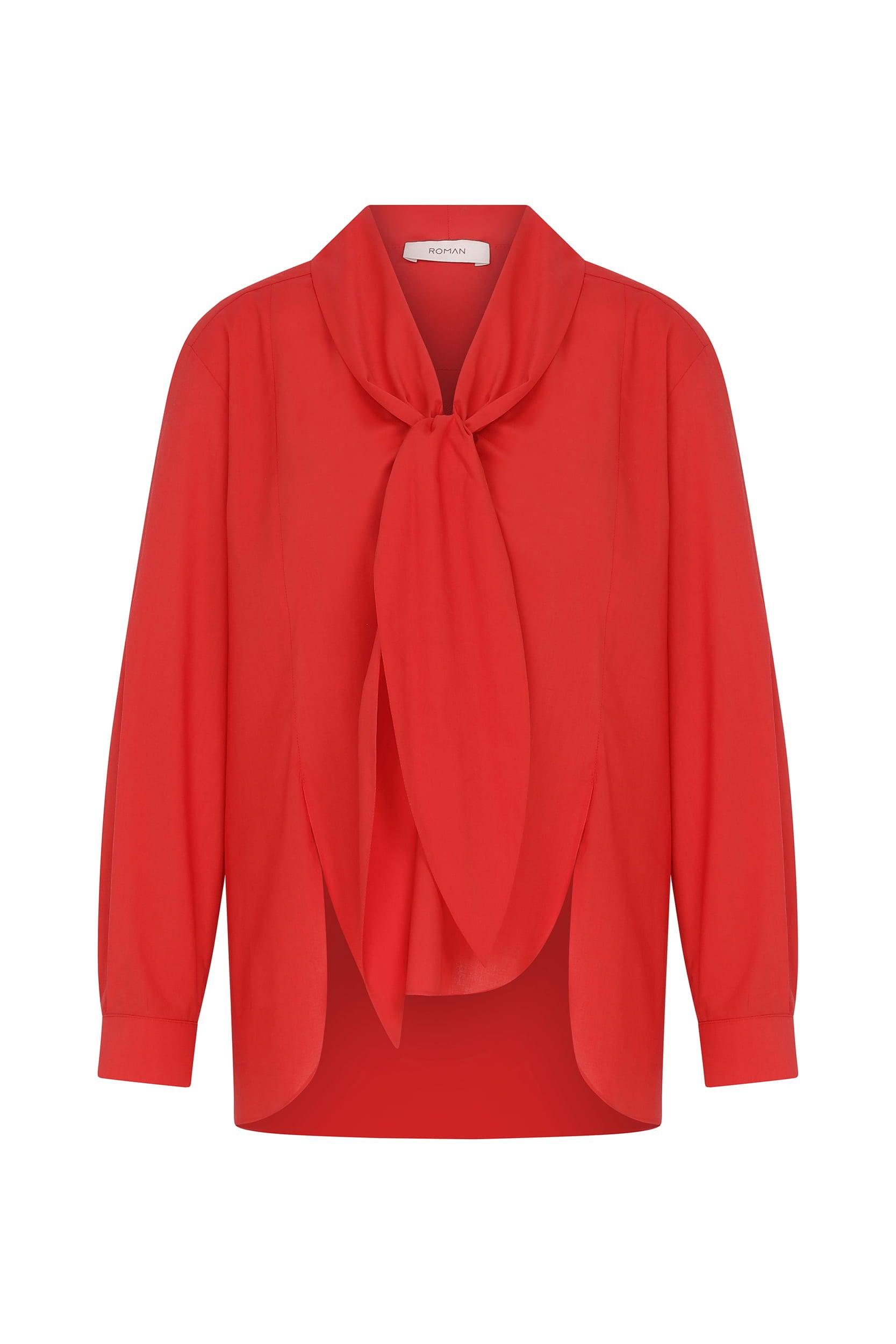 Neck Tie Deatiled Shirt -- [RED]