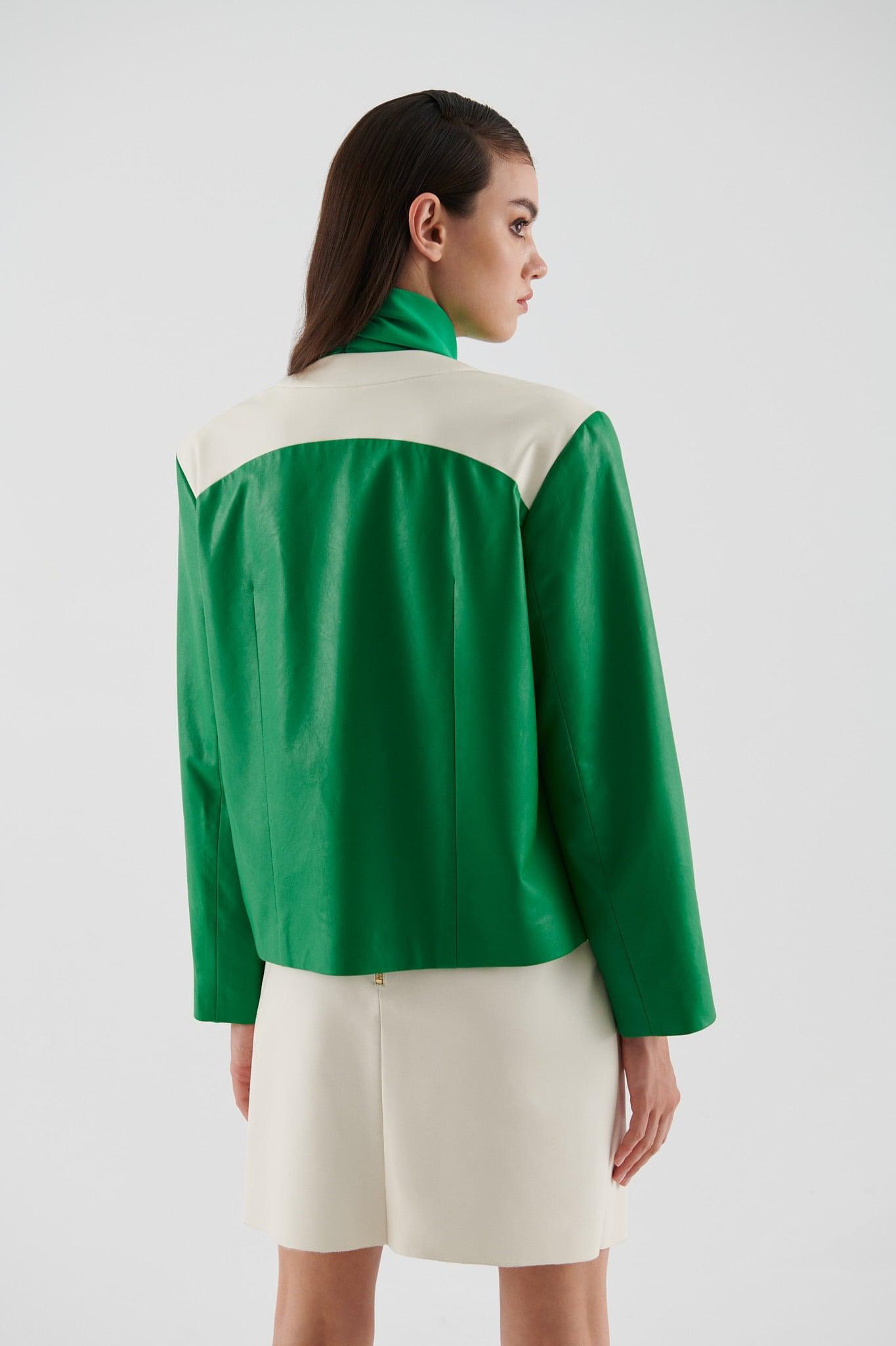 Zippered Green White Women's Jacket --[GREEN]