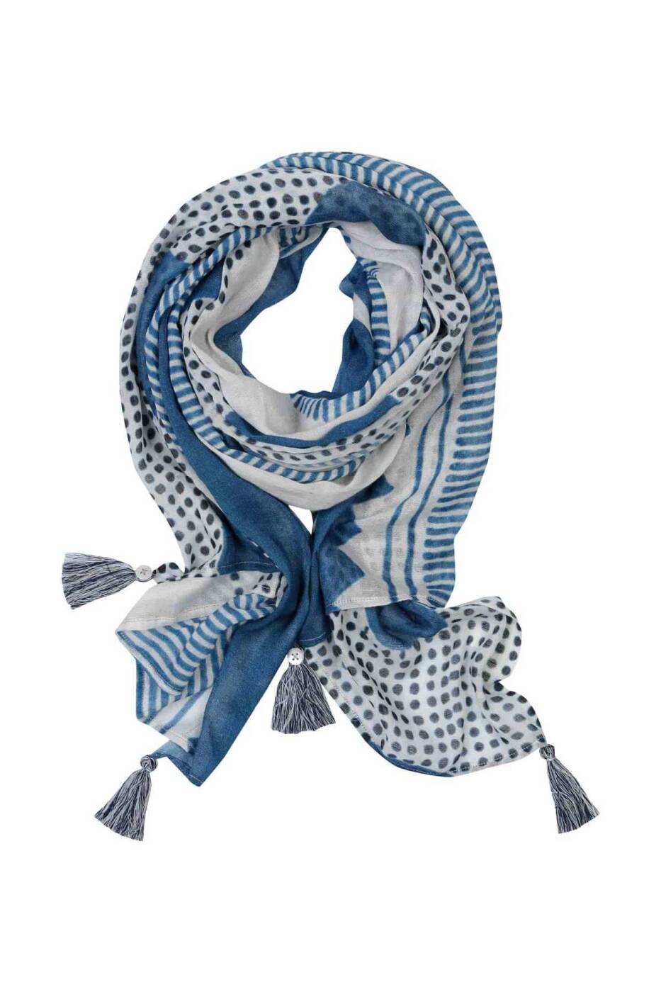 BLUE WHITE GEOMETRIC PATTERNED SCARF