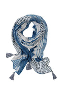 BLUE WHITE GEOMETRIC PATTERNED SCARF