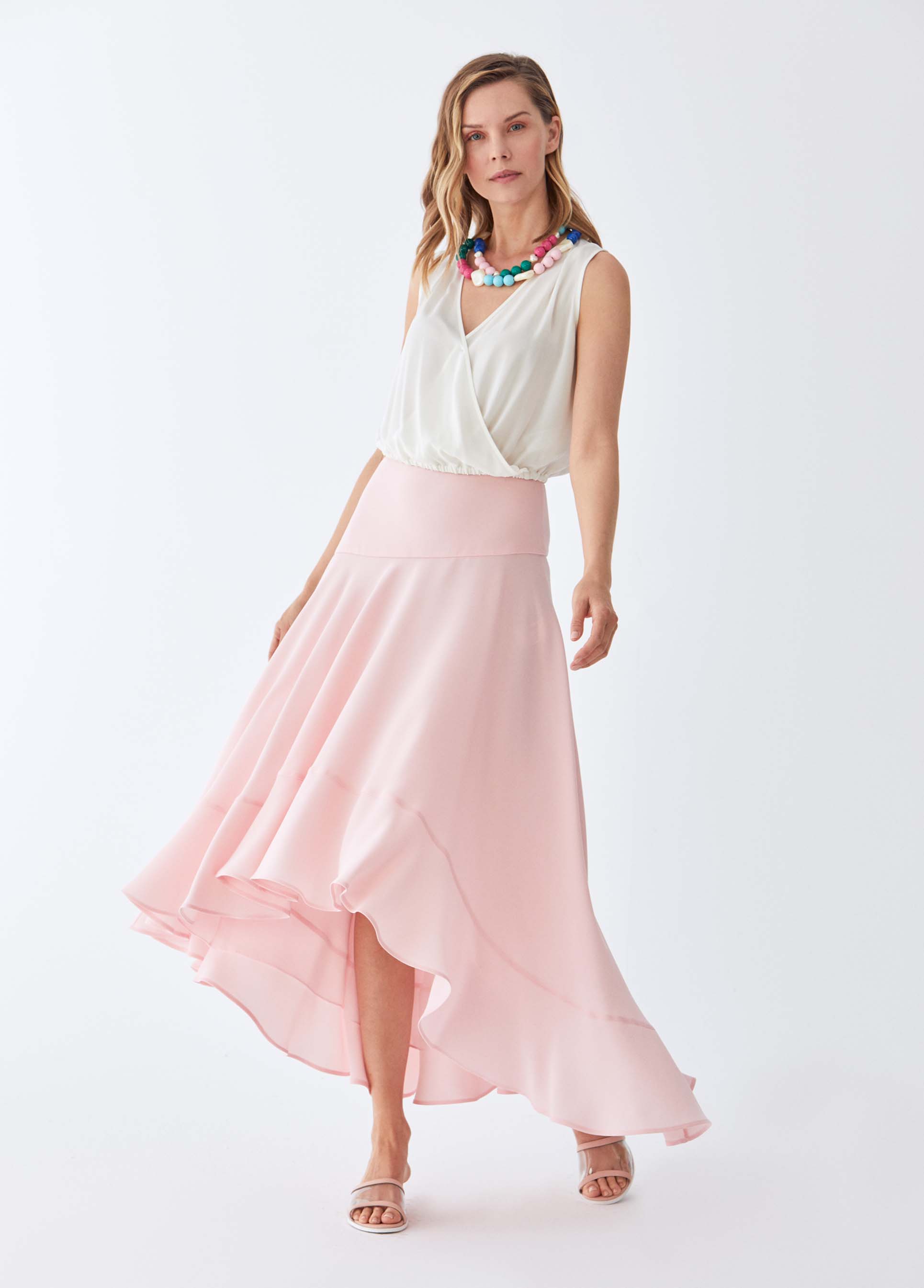 Pink Asymmetric Flounce Skirt
