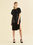 ROMAN USA-Sequin Top Drop-Waist Dress-- [BLACK]
