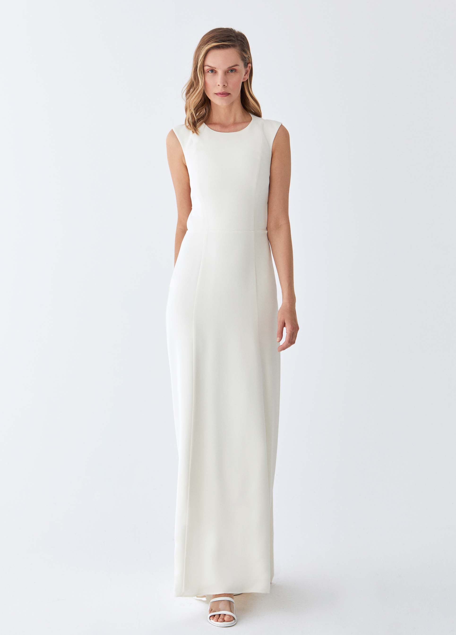 ROMAN USA-Cream Slit Neckline Evening Gown-- [CREAM]