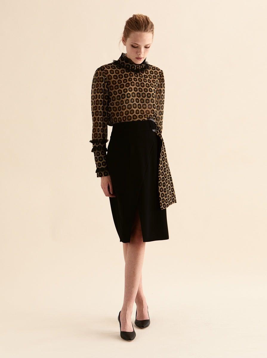 ROMAN USA-Deco Belted Wrap Skirt-- [BLACK]