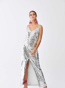 ROMAN USA-Sultry Silver Sequined Gown-- [SILVER]