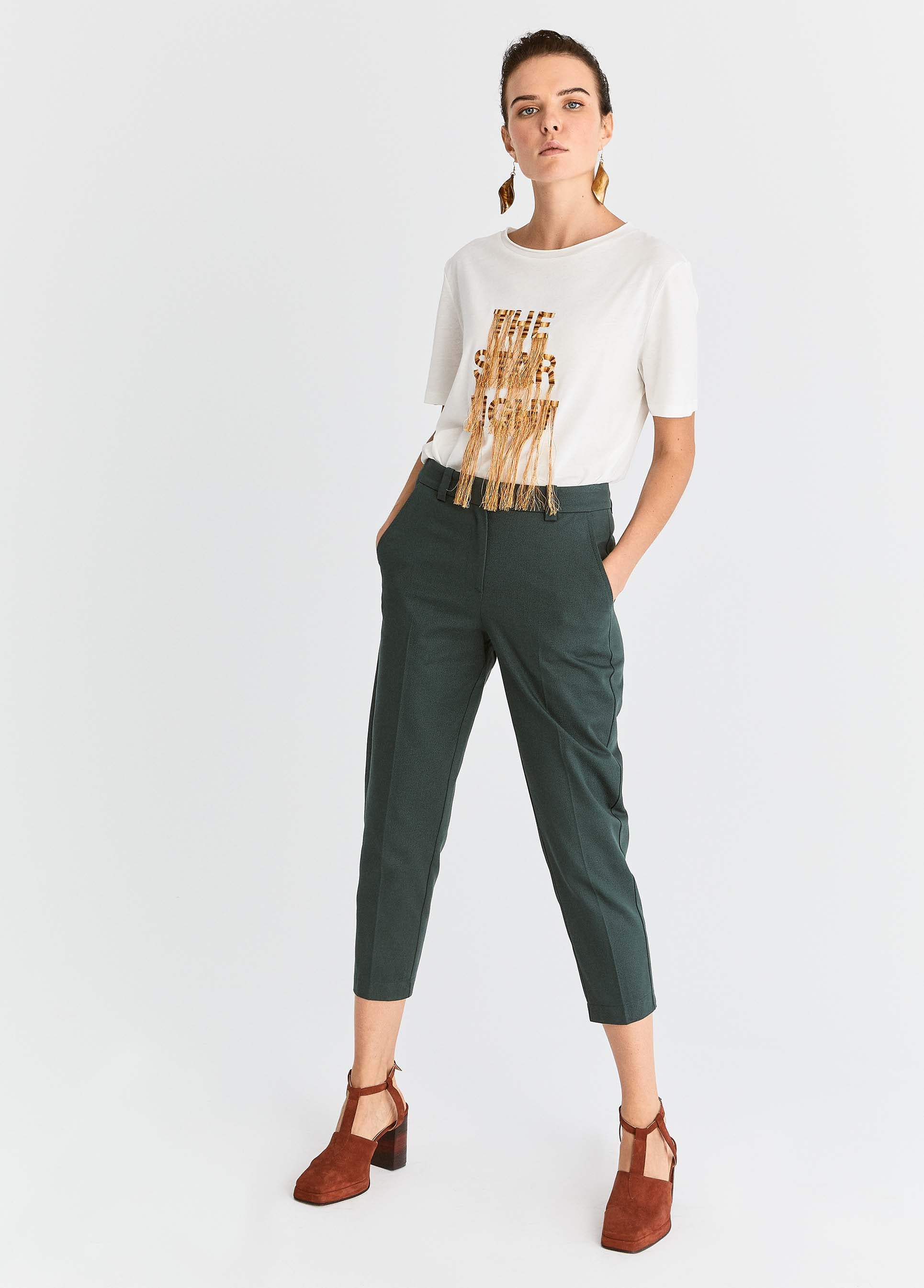 ROMAN USA- GREEN Tapered Cropped Pant-- [GREEN]