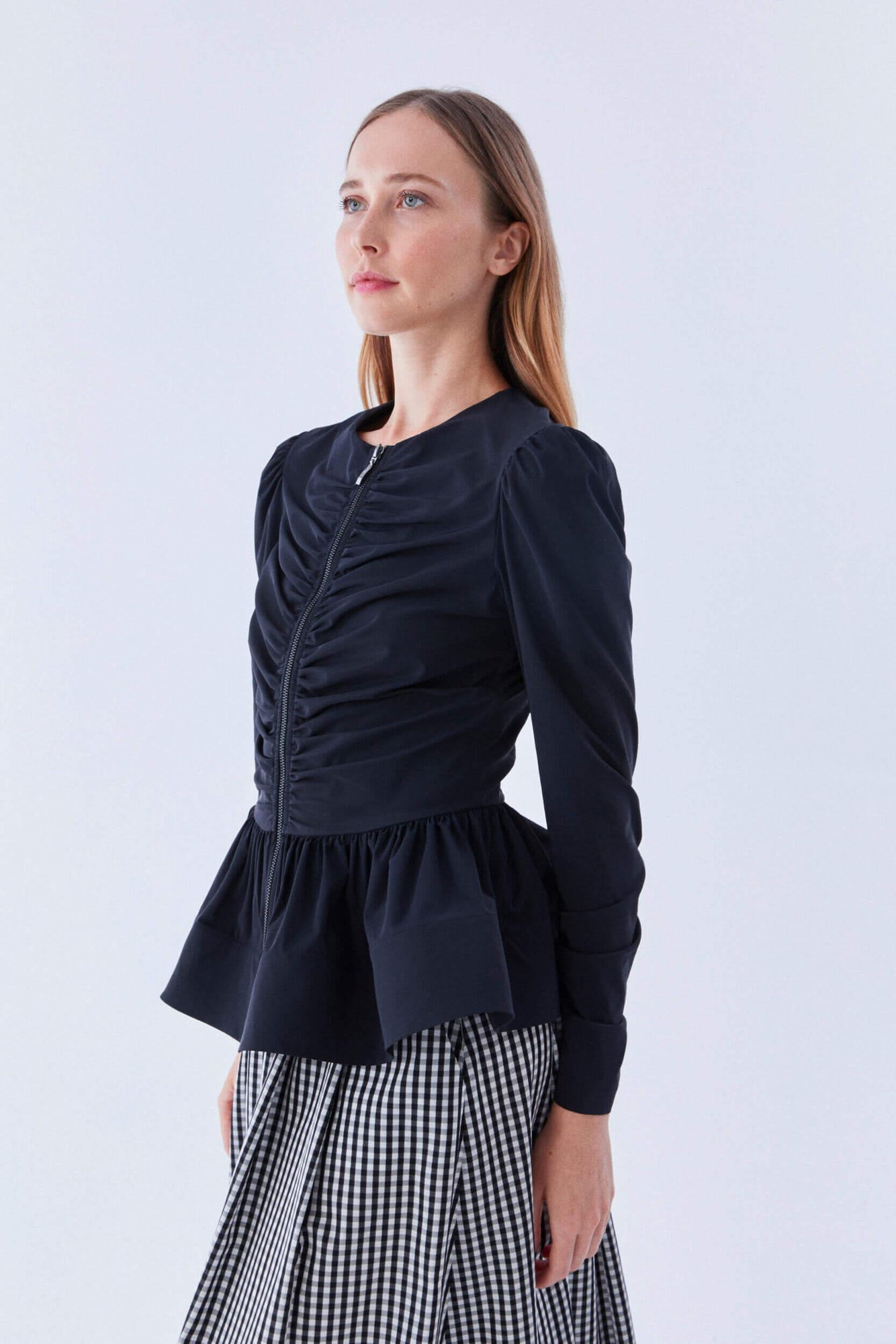 Nylon Insert Sleeveless Peplum Jacket - Women - Ready-to-Wear