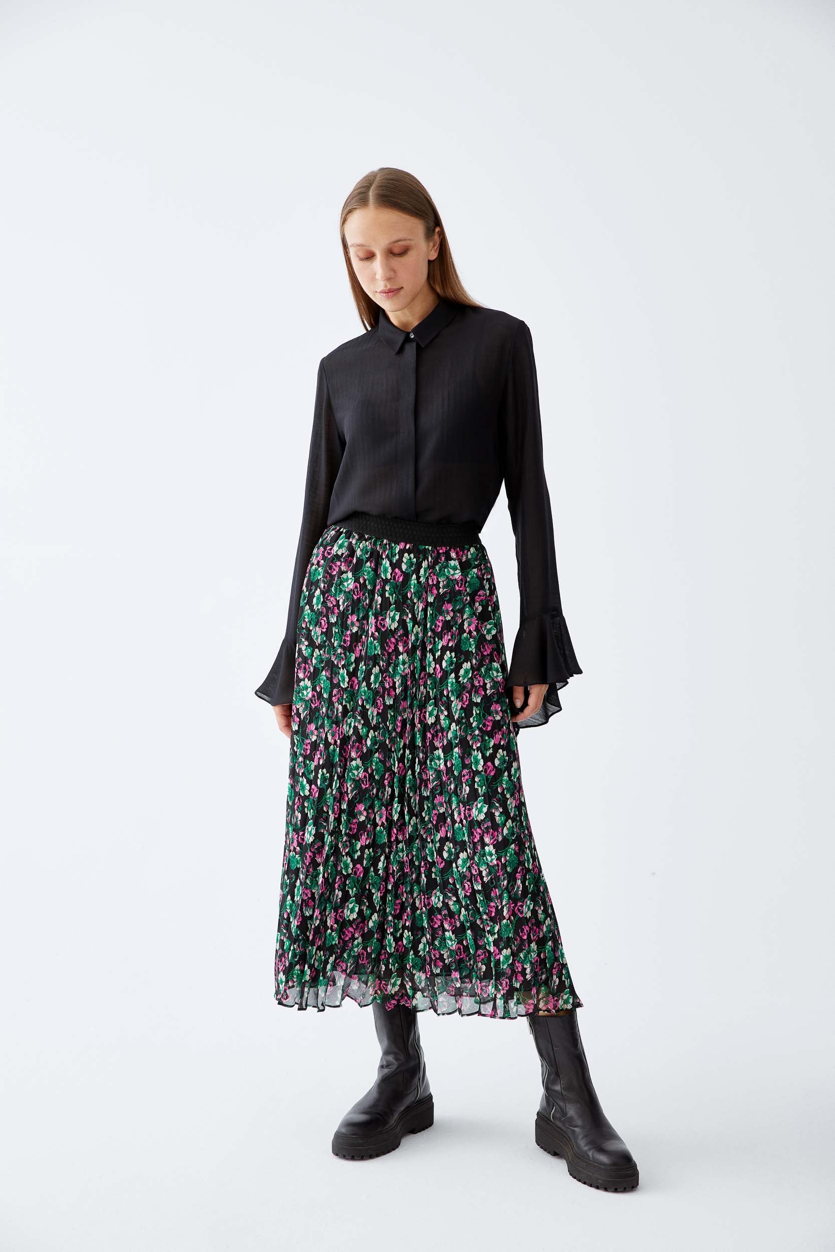 Floral Patterned Chiffon Skirt