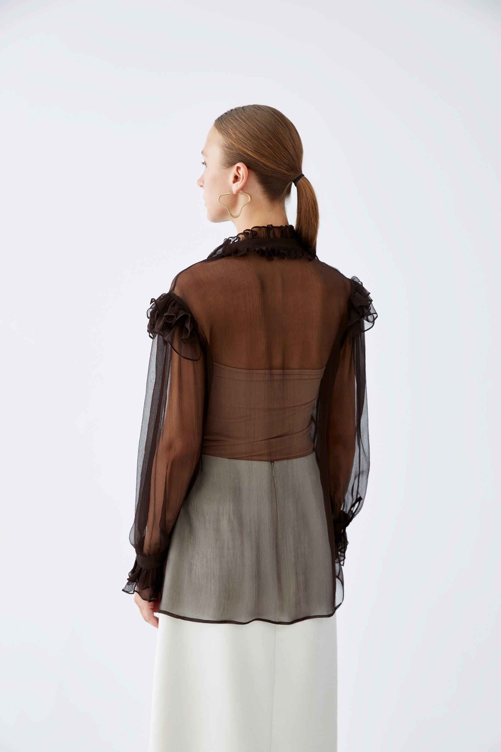 Voluminous Brown Transparent Silk Shirt