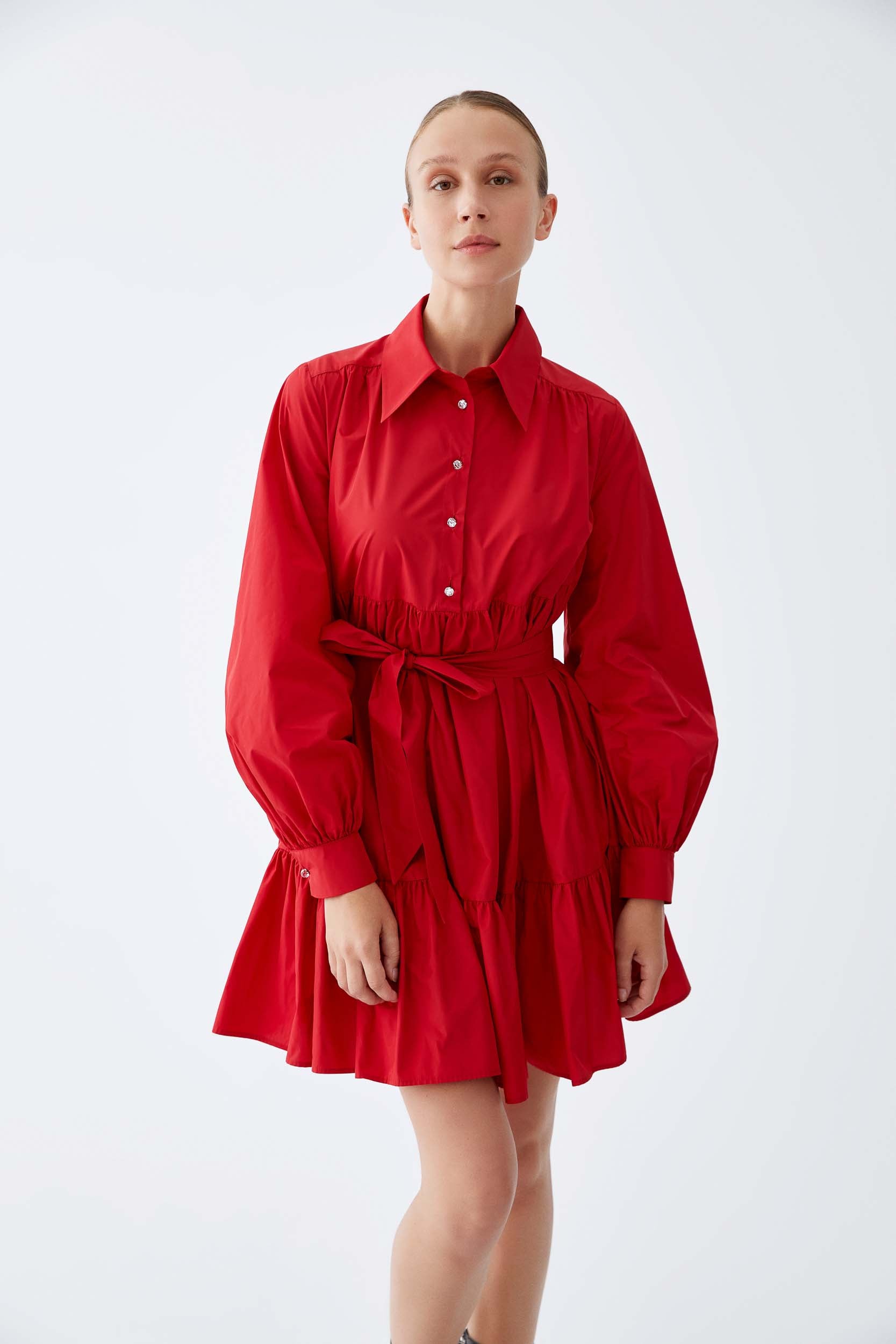 Sash Detailed Red Mini Dress