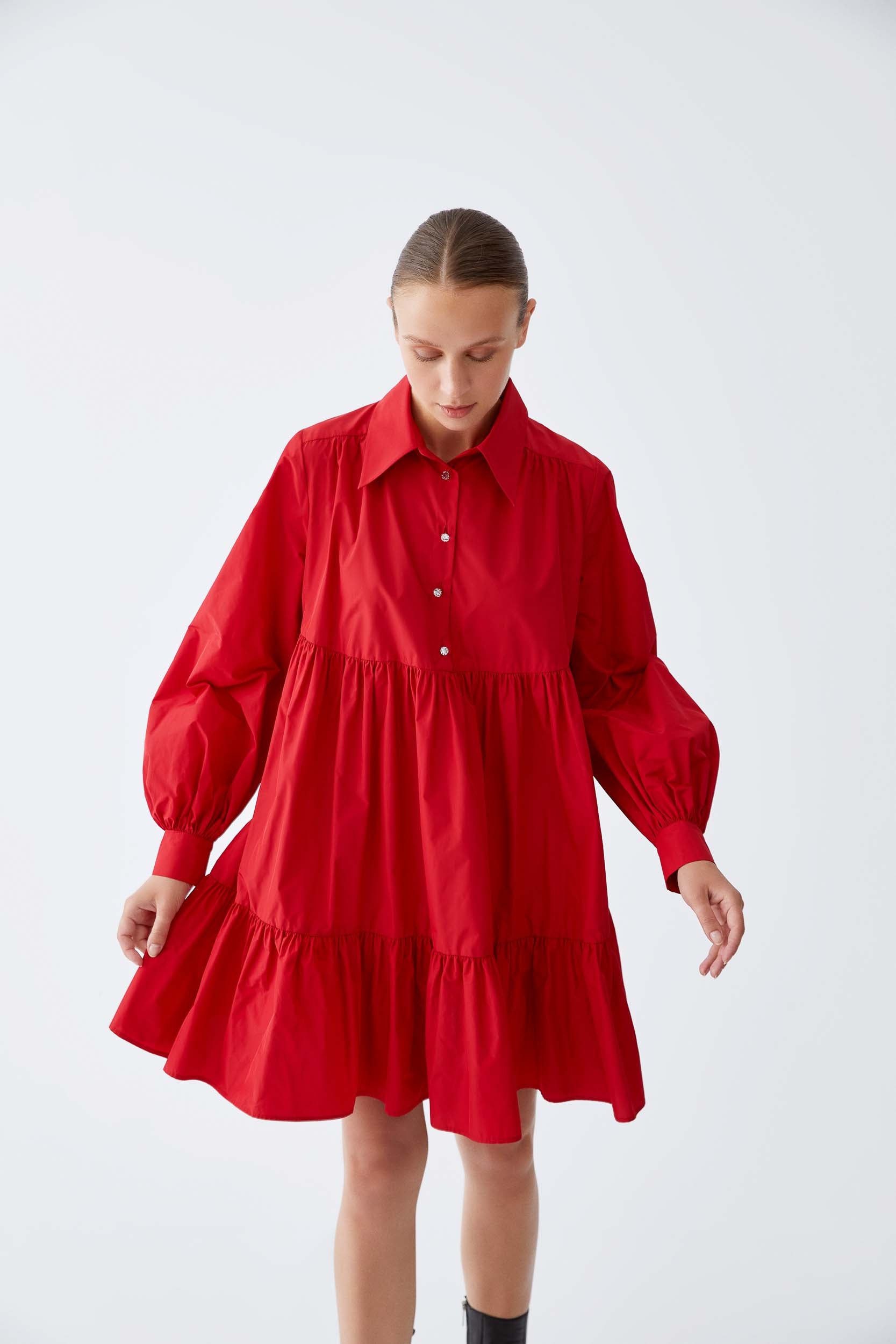 Sash Detailed Red Mini Dress