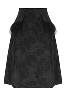 Feather Detailed Black Midi Skirt