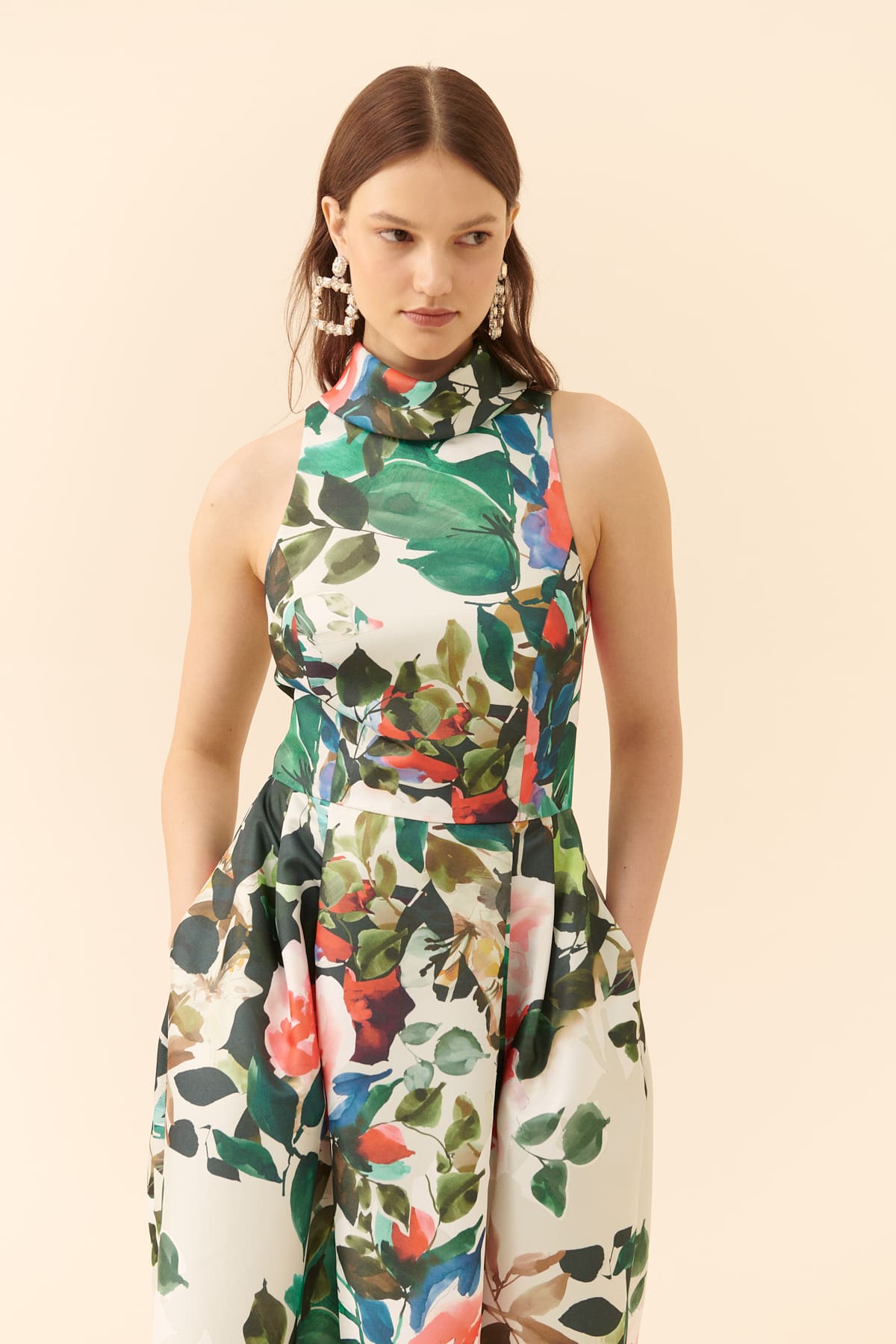 Rickie Freeman for Teri Jon Floral Jacquard Waist Taffeta Shirtdress Gown |  Neiman Marcus
