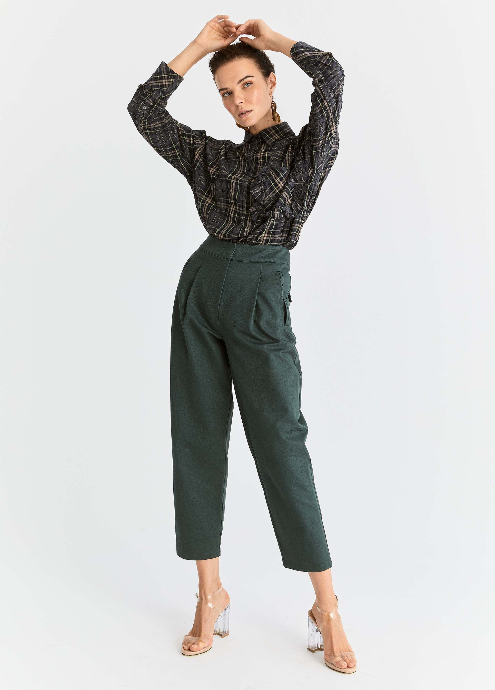 ROMAN USA-Cropped Boxy Fit Structured Pant-- [GREEN]