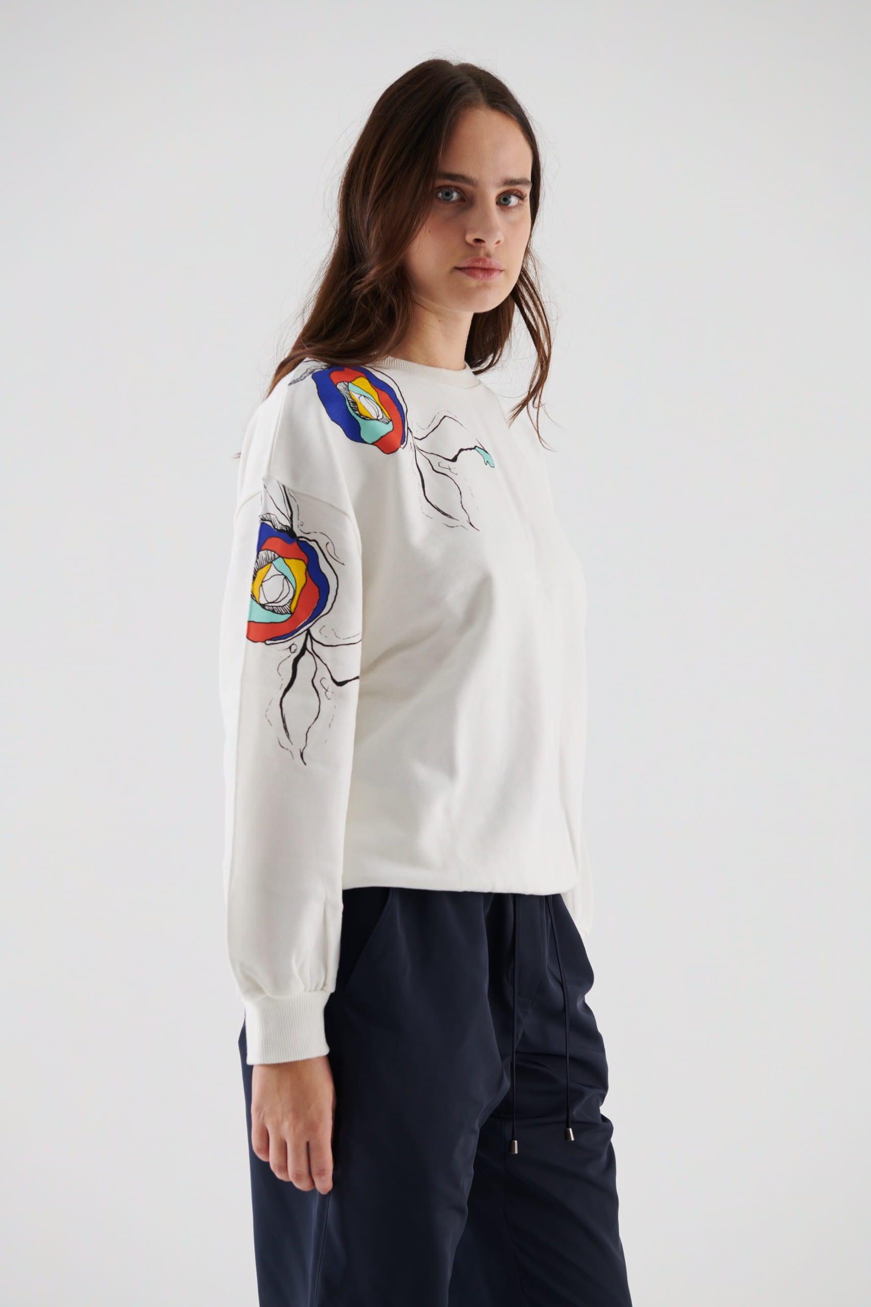Abstract Floral Women's Sweatshirt --[ECRU]