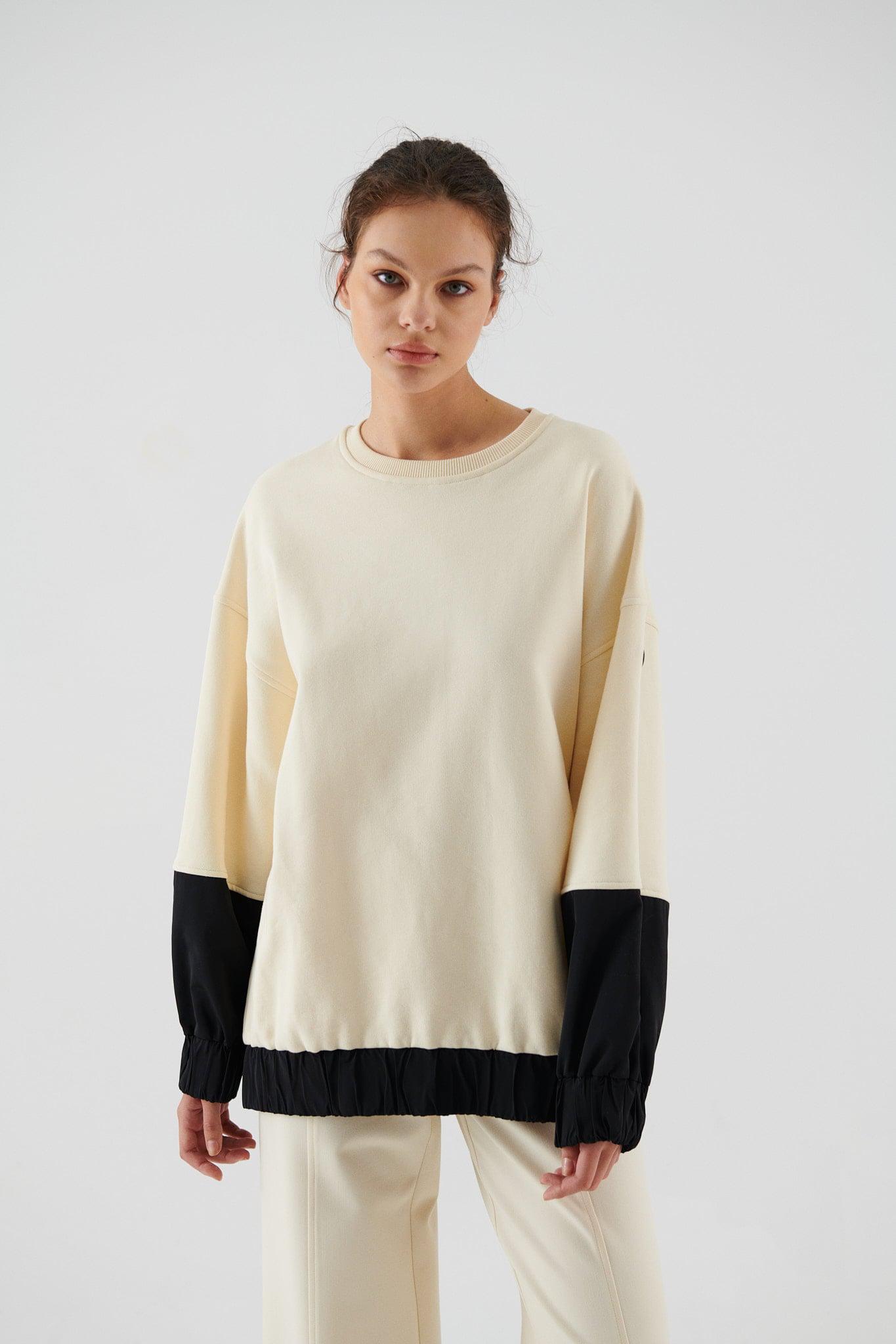 Beige and Black Women's Sweatshirt--[BEIGE]