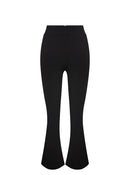 Belt Detailed Slit Leg Black Women's Pants --[BLACK]