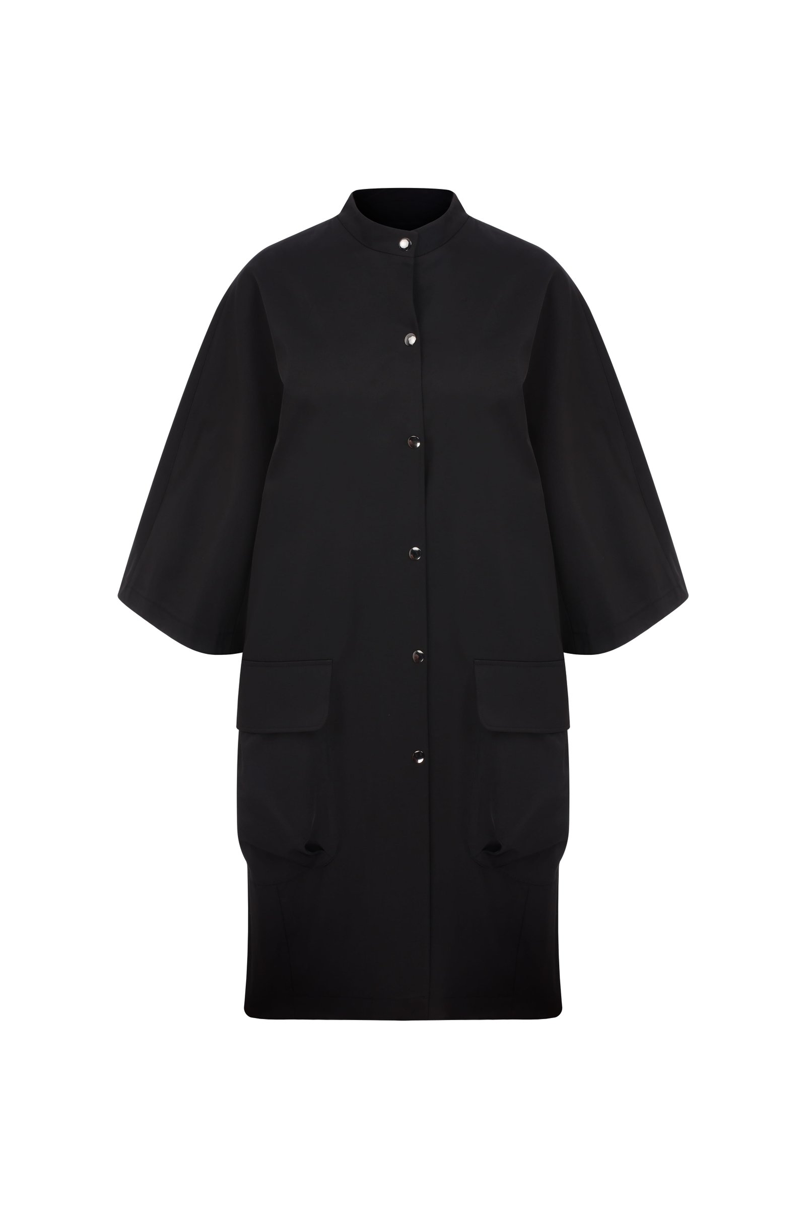 Snap Closure Black Women's Trench Coat --[BLACK]
