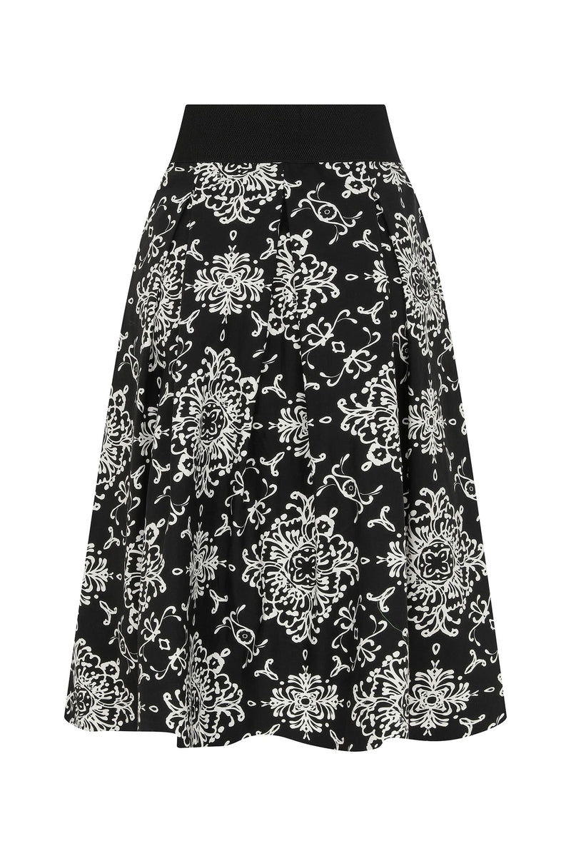 Black White Floral Midi Skirt -- [ORIGINAL]