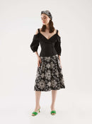 Black White Floral Midi Skirt -- [ORIGINAL]