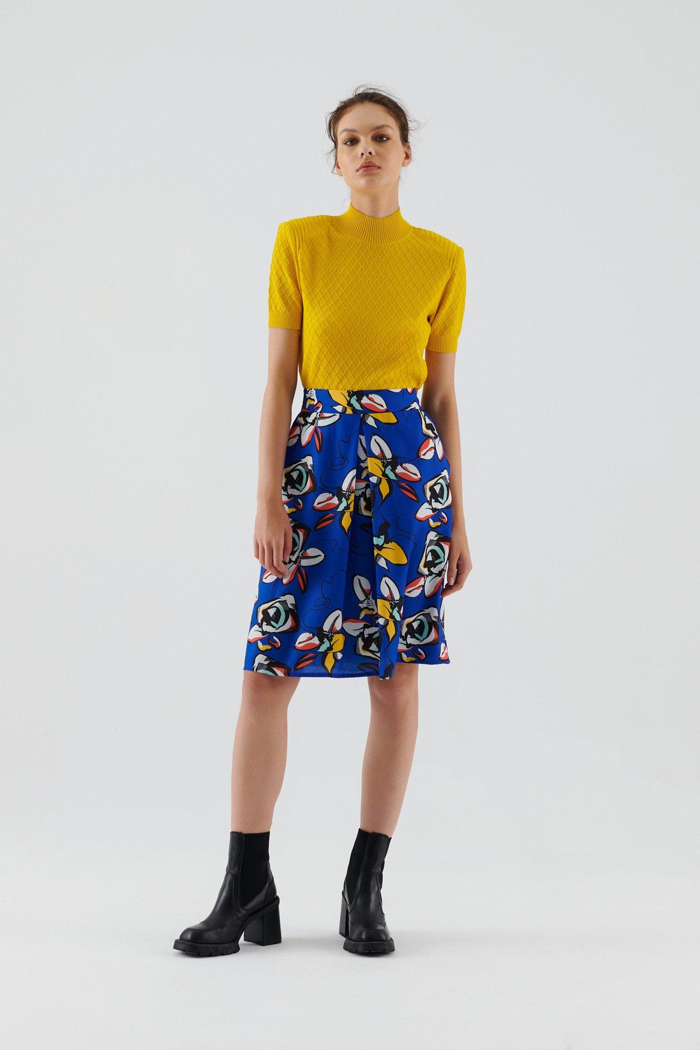 Blue Floral Patterned Skirt --[ORIGINAL]