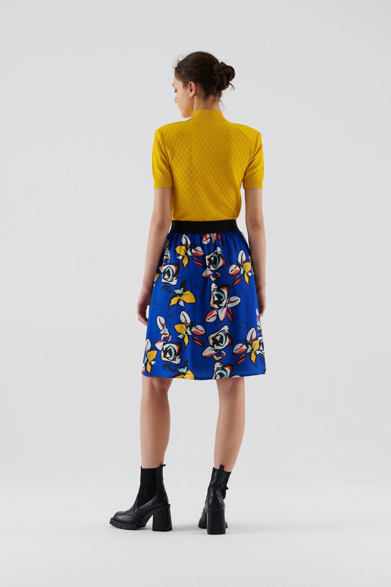 Blue Floral Patterned Skirt --[ORIGINAL]