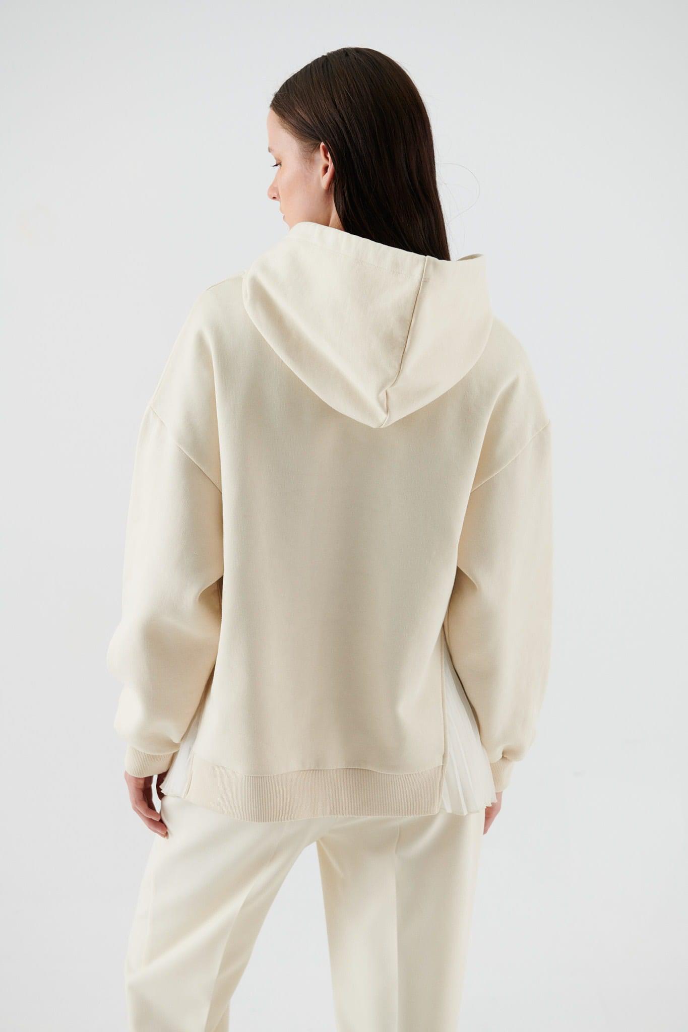 Chic Beige Hooded Sweatshirt --[BEIGE]