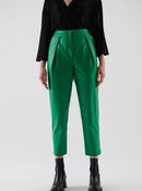 Cropped Leather Look Green Trousers --[GREEN]