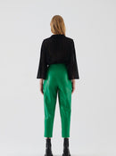 Cropped Leather Look Green Trousers --[GREEN]