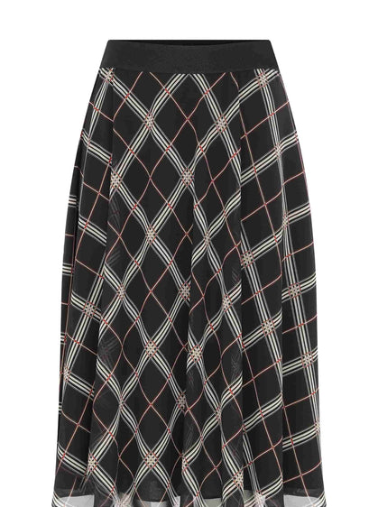 Elastic Waist Checked Midi Skirt -- [ORIGINAL]