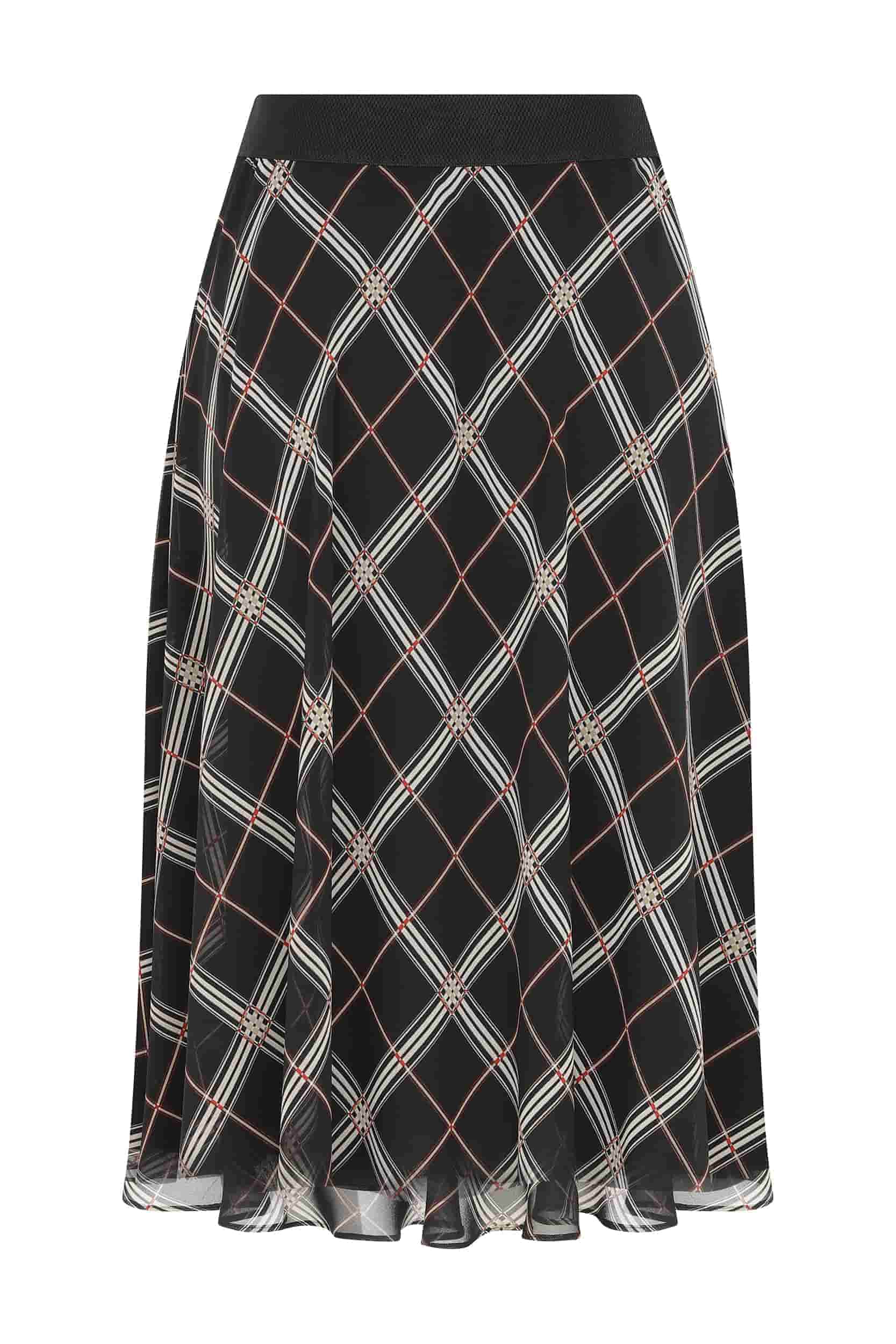 Elastic Waist Checked Midi Skirt -- [ORIGINAL]
