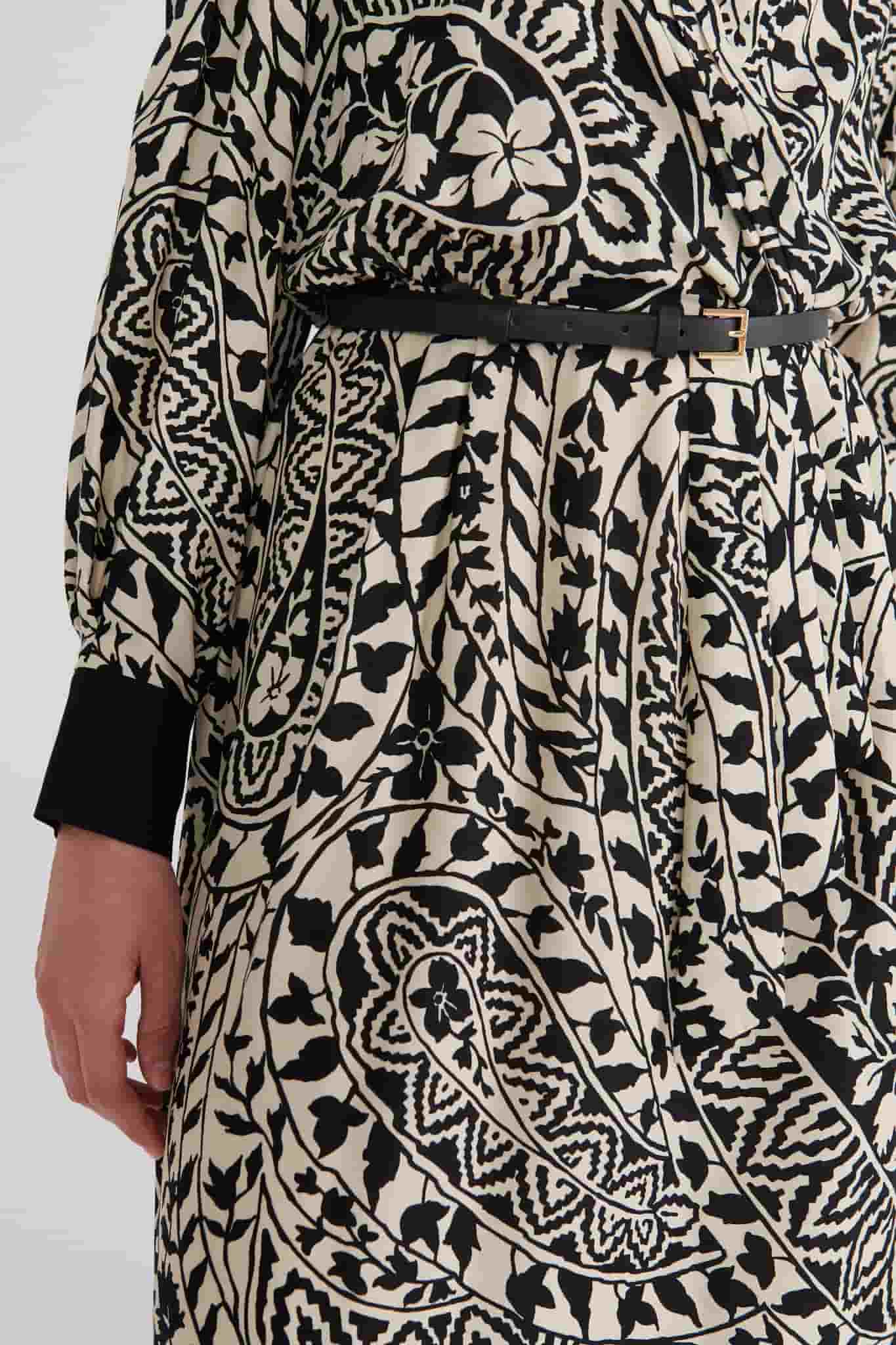 Ethnic Patterned Belted Midi Dress -- [ORIGINAL]