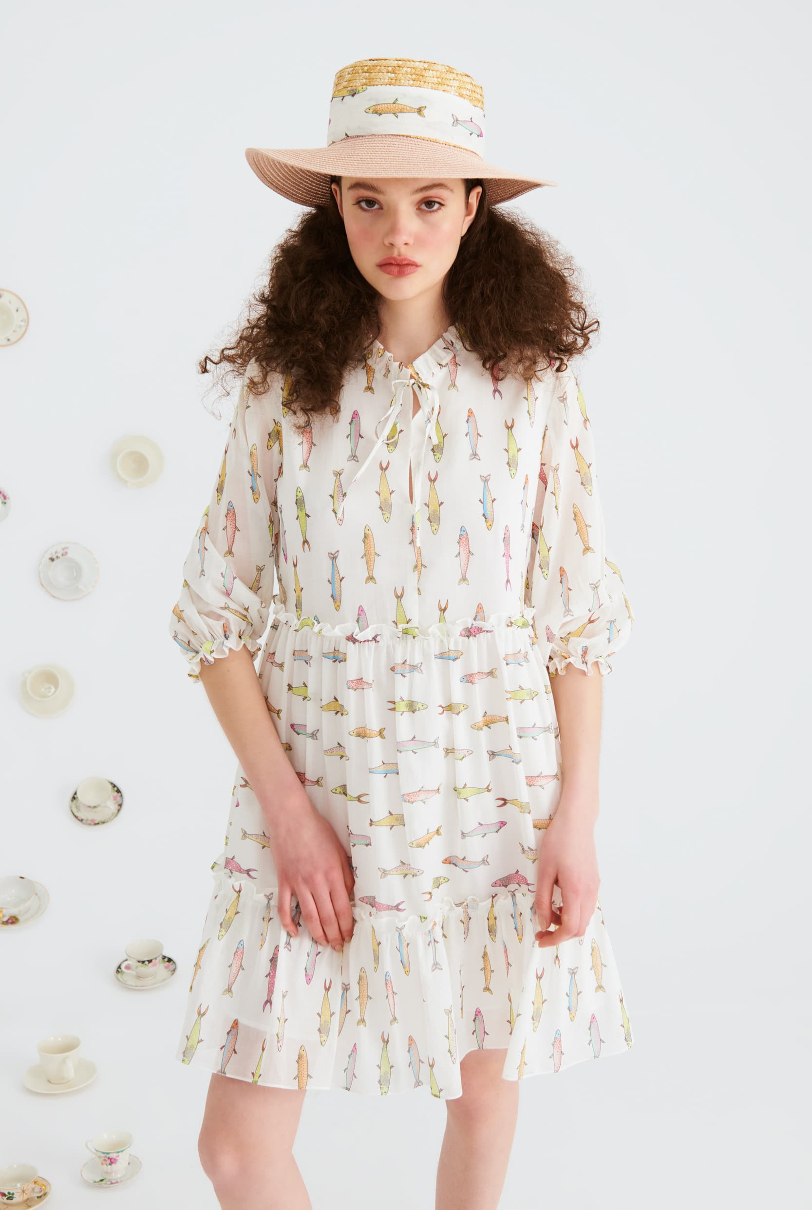 White Fish Ruffle Detailed Dress-- [ORIGINAL]