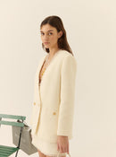 Gold Buttoned Double Breasted Tweed Cream Jacket --[BONE]