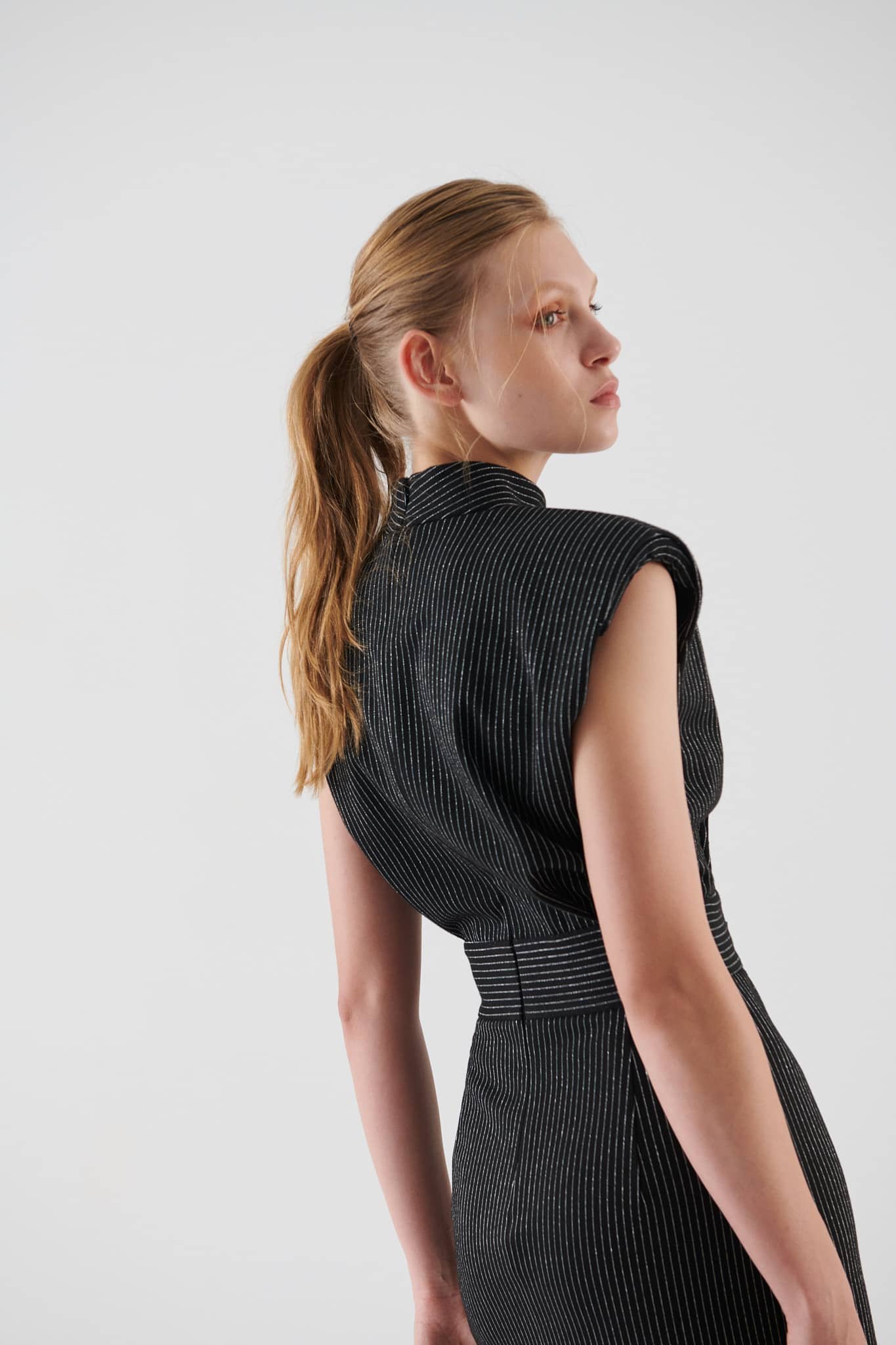 High Neck Sleeveless Striped Dress --[ORIGINAL]