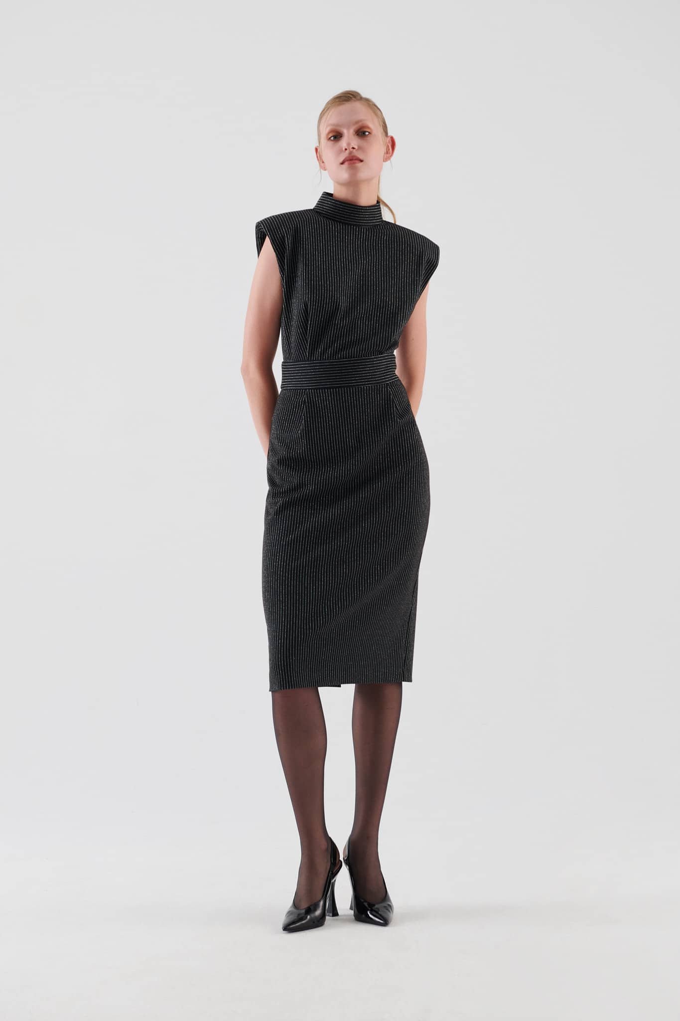 High Neck Sleeveless Striped Dress --[ORIGINAL]