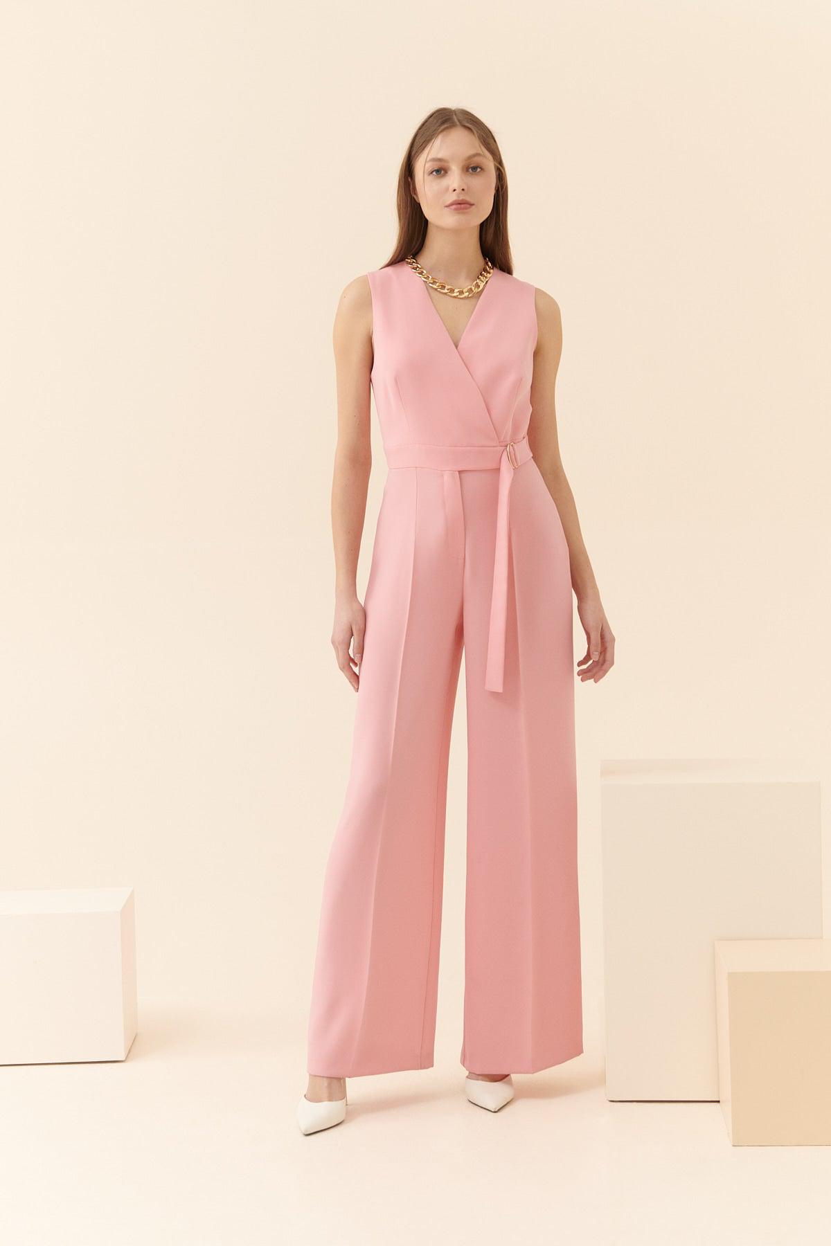 Tied Cut Out Detailed Pink Jumpsuit --[PINK]