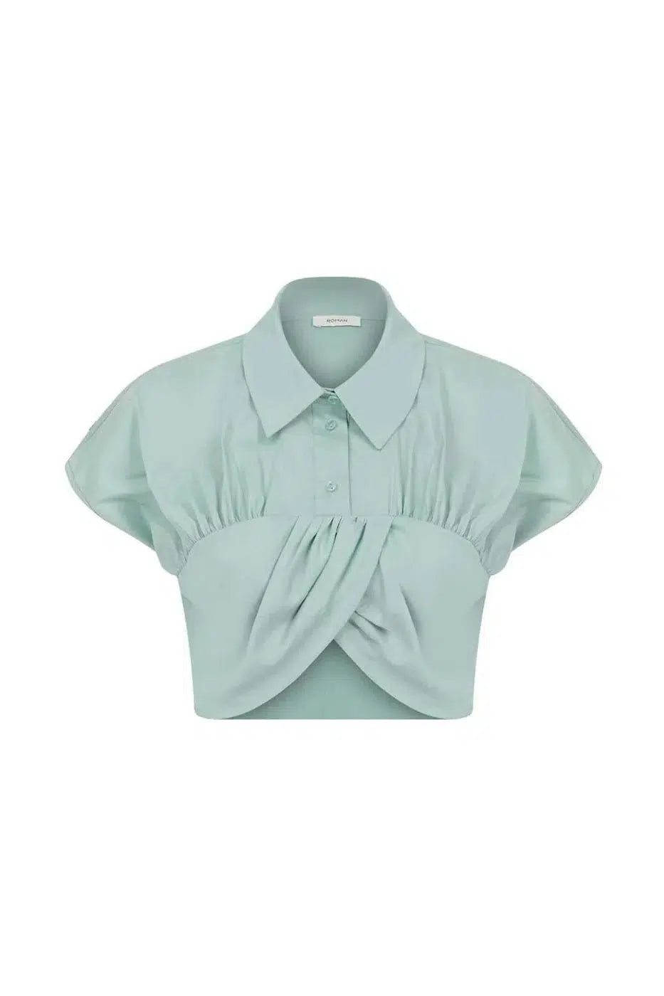 Mint Collared Pleated Cropped Blouse --[MINT]