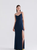 Navy Blue Evening Dress With Slits --[NAVY]