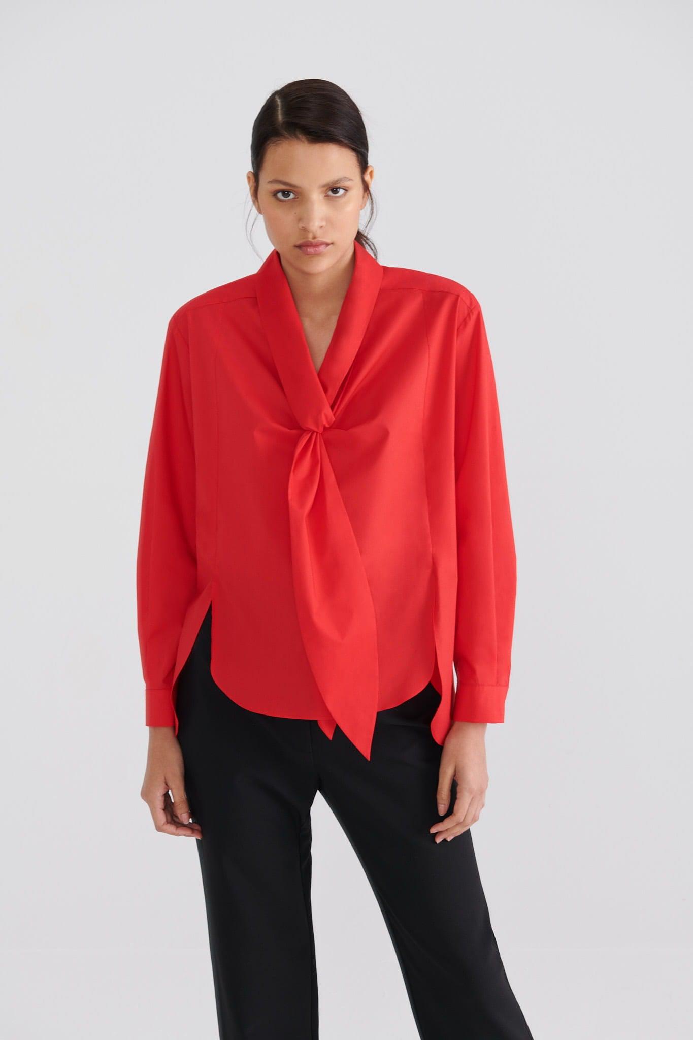 Neck Tie Deatiled Shirt -- [RED]