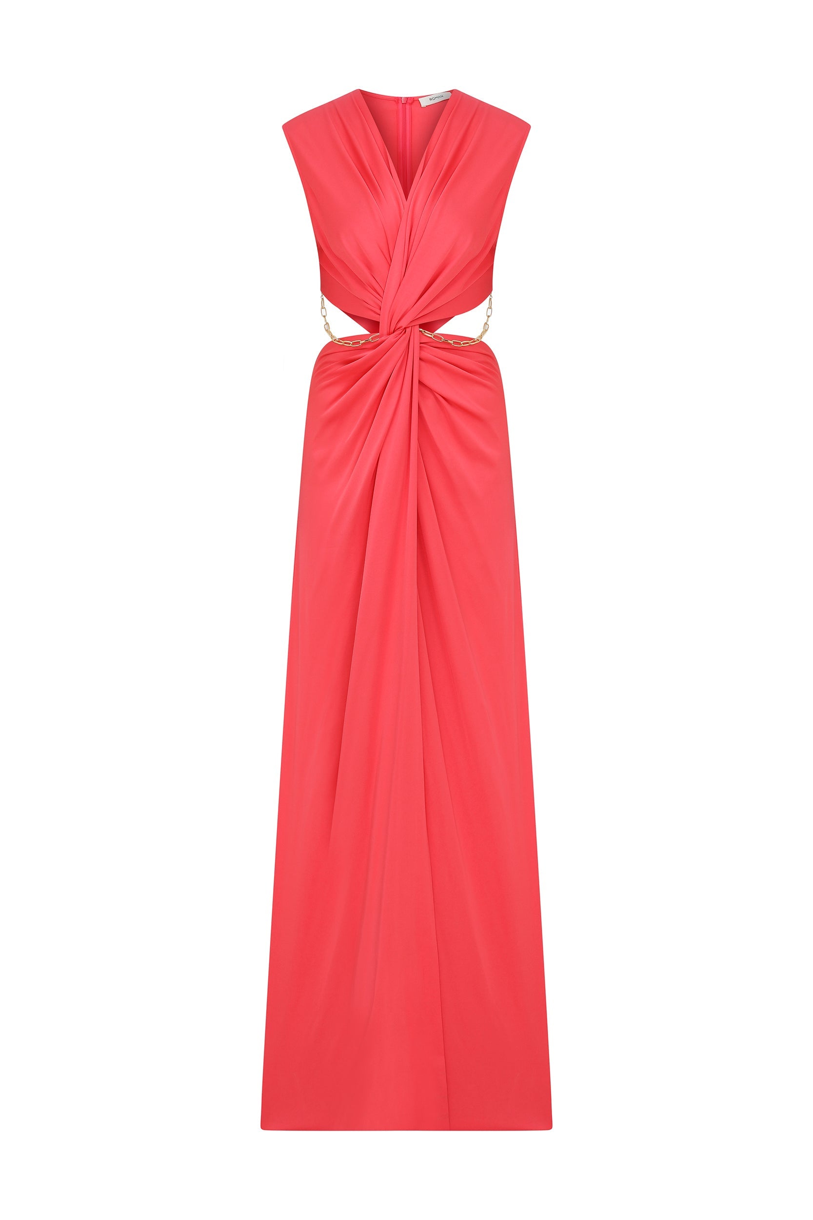 Pink Chain Detailed Evening Dress --[POMEGRANATE FLOWER]