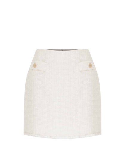Gold Button Pocket Detailed Tweed Mini Skirt --[BONE]