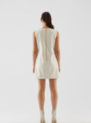 Pocketed Cream Mini Dress --[WHITE]