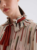 Red Tie Collar Patterned Women's Shirt --[ORIGINAL]
