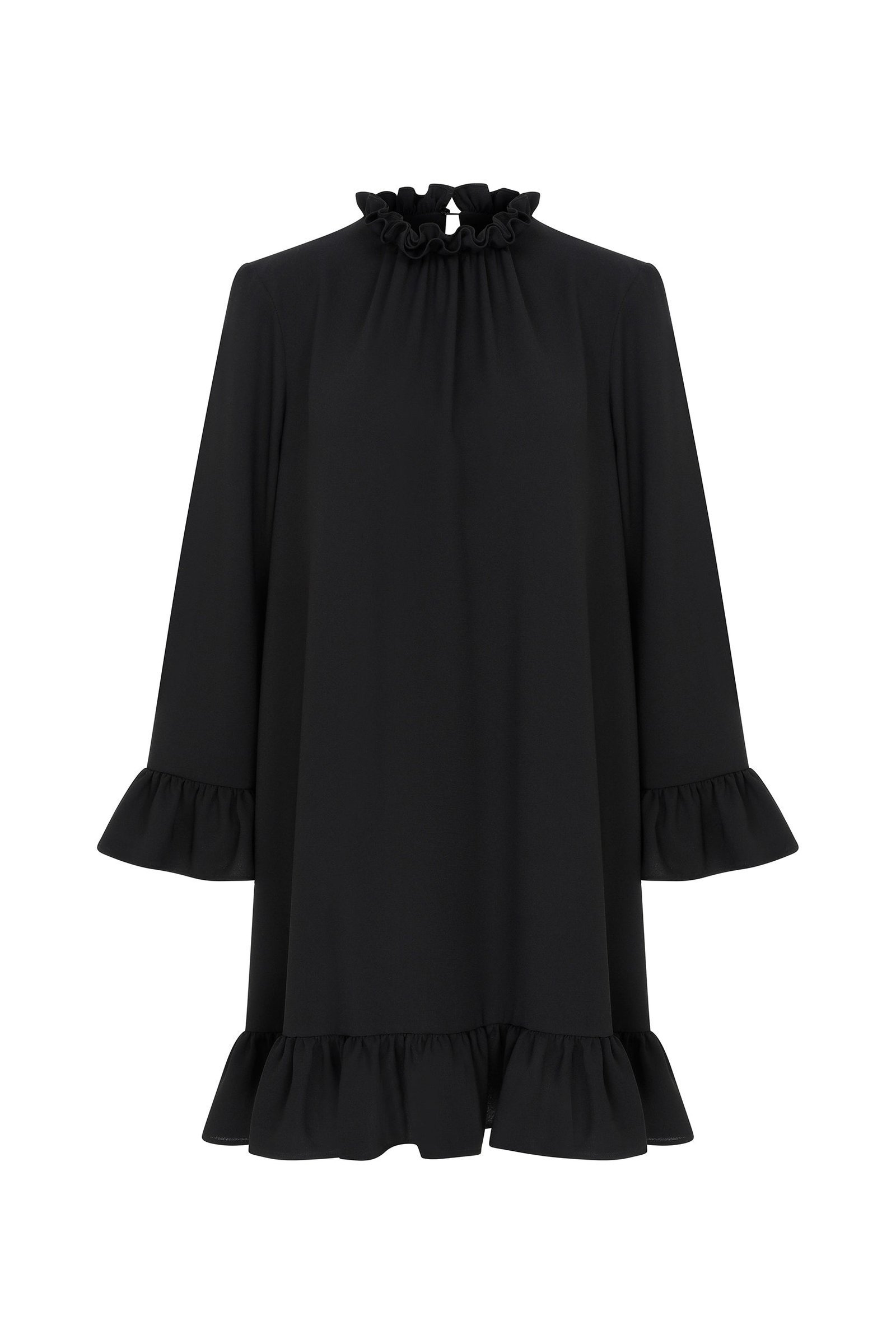 Ruffle Black Mini Dress --[BLACK]