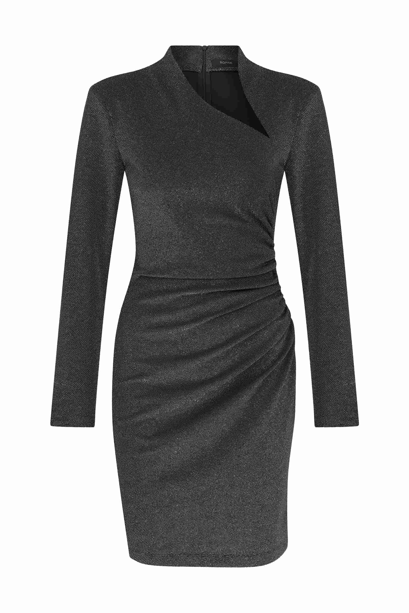 Shimmer Ruched Full Sleeve Cocktail Dress --[BLACK]