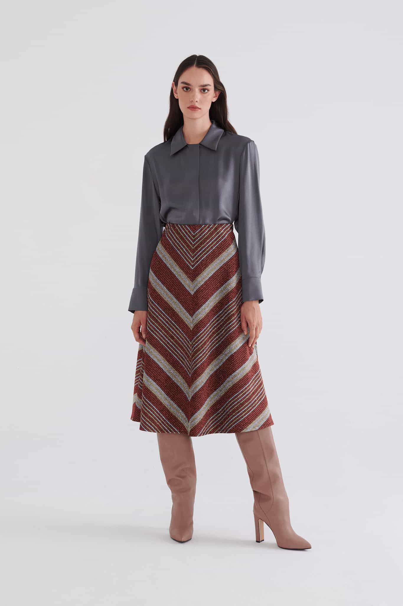 Shimmer V Patterned Midi Skirt --[ORIGINAL]