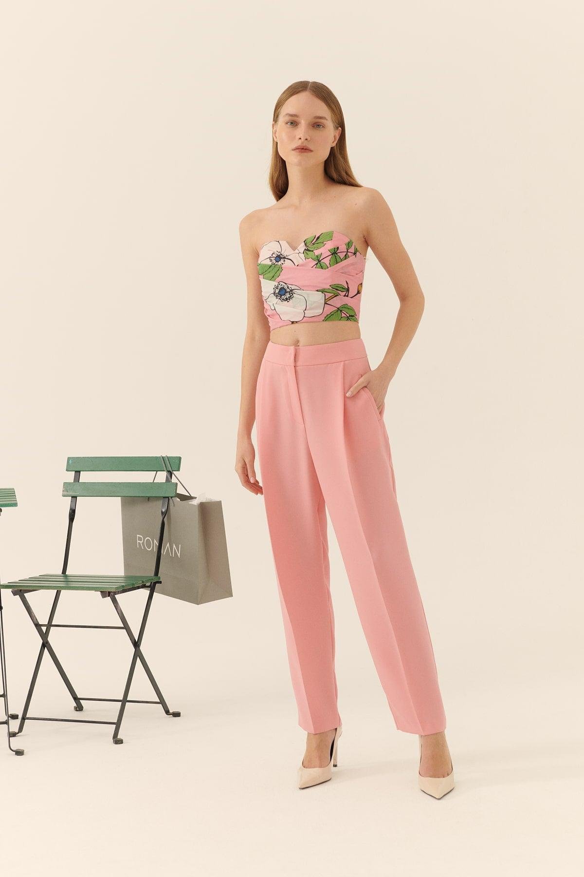 Silk Crepe Carrot Women's Pants --[PINK]
