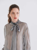 Silver Tie Collar Striped Blouse --[ORIGINAL]