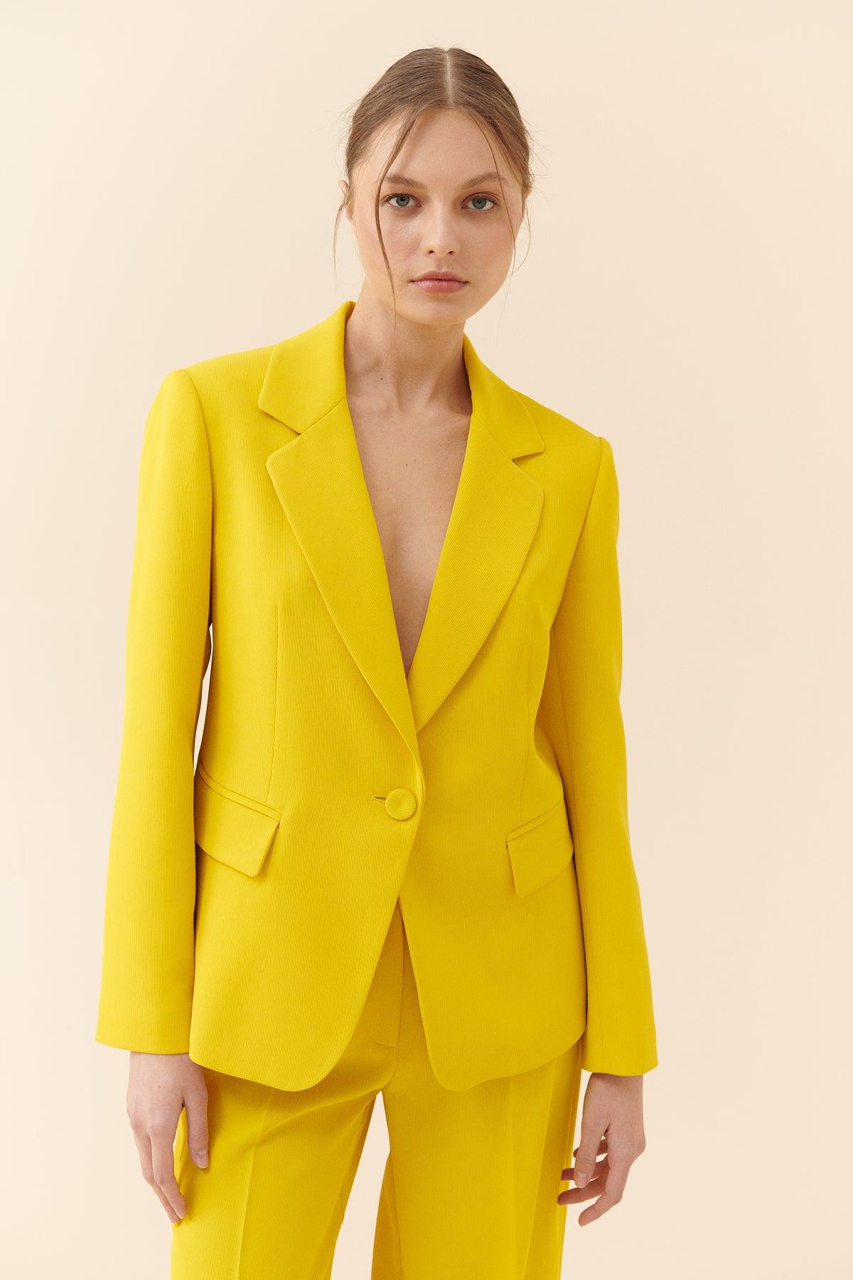 Sunflower Single Button Yellow Women's Blazer --[YELLOW]